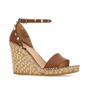 Valentino Garavani Brown Studded Ankle-Strap Espadrille Wedge size 38